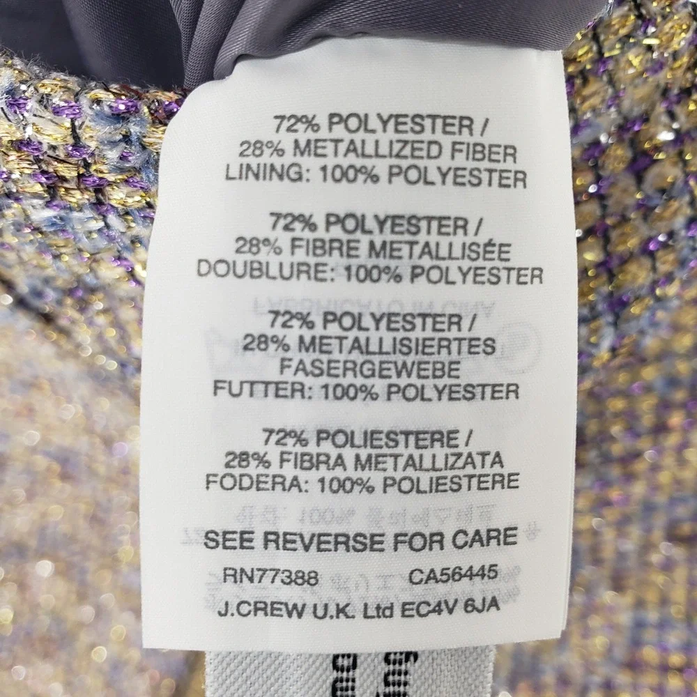 J Crew Metallic Tweed Asymmetric Zip Pencil Skirt Womens 8 Purple Gold NWT E1246